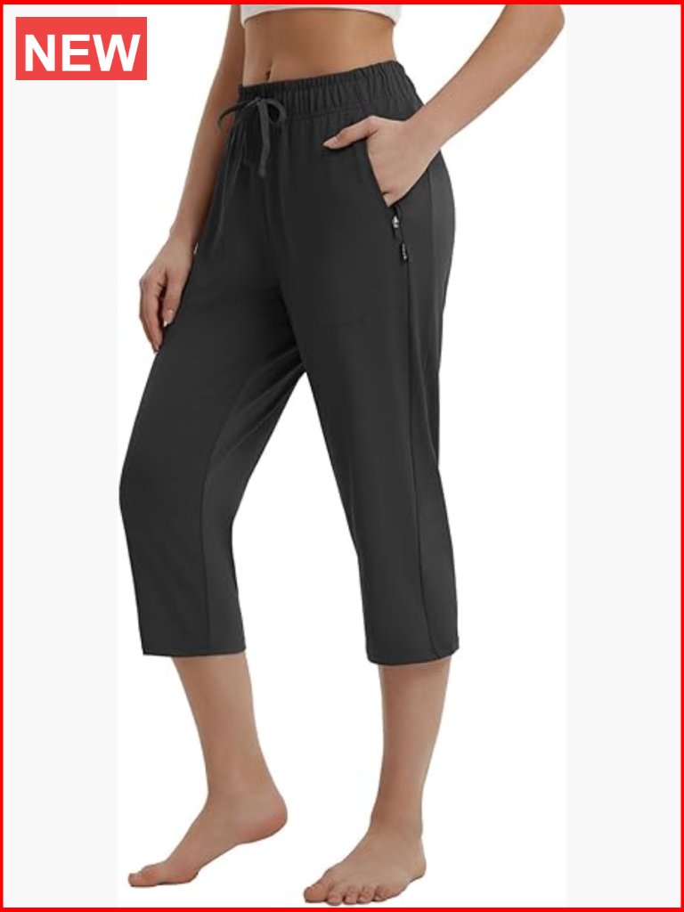 Women's Yoga Capri Pants With Zipper Pockets Drawstring Joggers 19"